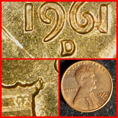 1961 D Lincoln Cent error RPM? Die cracks See photos Brilliant Red Unc. T8513