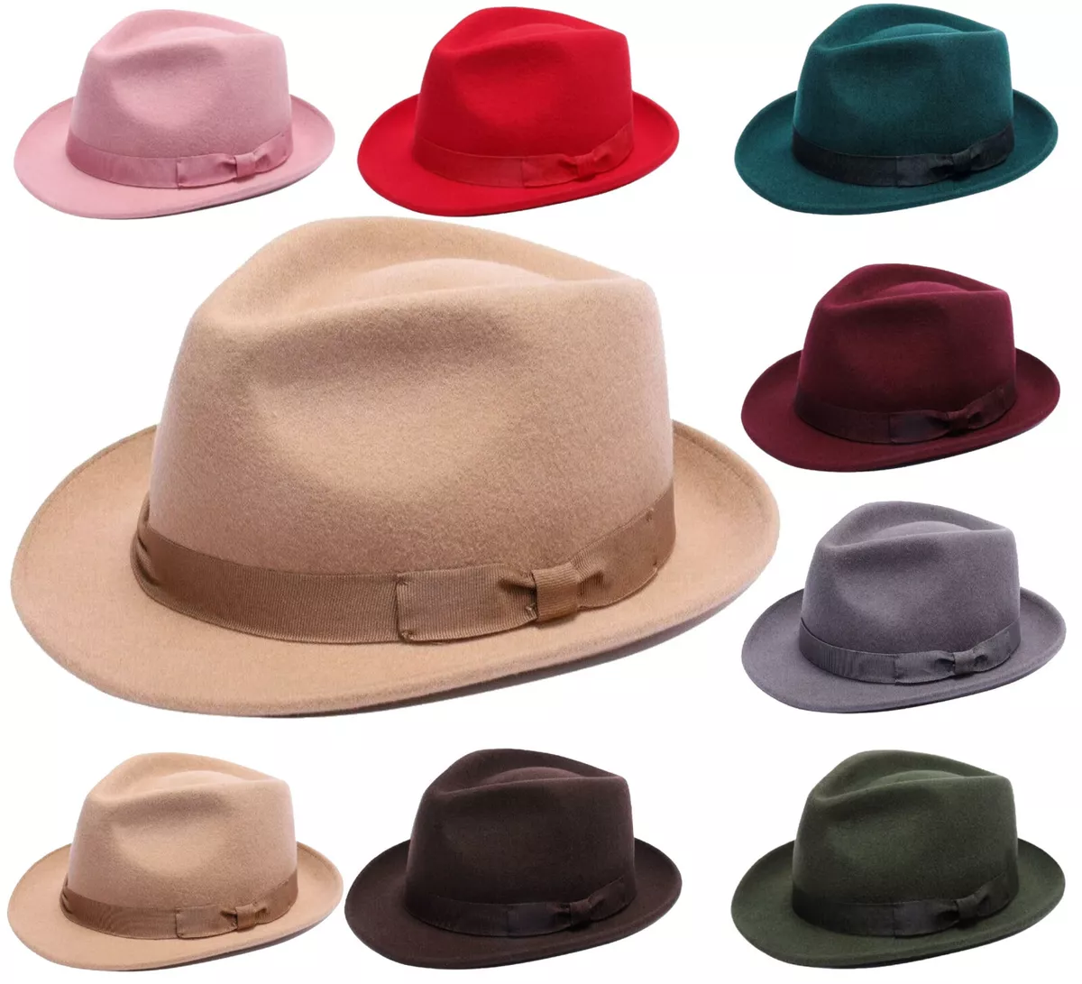 Mens Ladies Panama Style Hat Woolen Trilby Fedora Brim Hats Warm Winter  Headwear