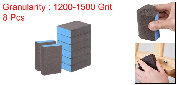 Blocos de esponja de lixa 8 peças 1200-1500 grãos bloco de lixa 100x70x25mm marrom e azul - Imagem 2 de 4