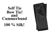 NEW Men's Black Adj. 100 Silk Cummerbund Self Tie Bow tie Tuxedo Tux Formal Set