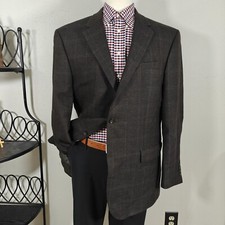 Oscar De La Renta Men's Sport Coat Blazer Two Button Herringbone Plaid Wool 46L