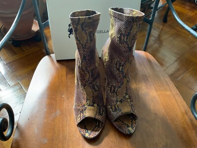 Roberto Della Croce snakeskin multi color open toe 4 heel booties