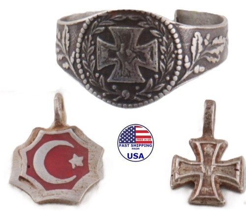 German empire WW1 Iron Cross 835 Ring WWI Germany Pendant 800 Silver Turkey Set