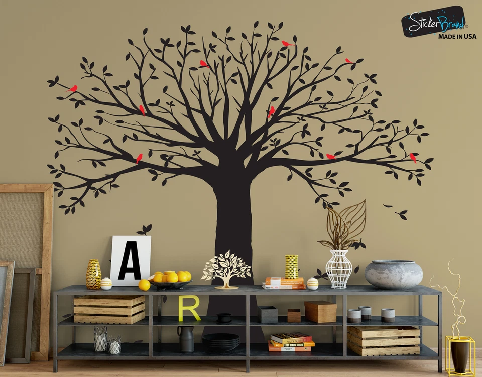 Adesivo de parede grande árvore genealógica com pássaros por Stickerbrand. Sala de estar #6087 - Imagem 3 de 4