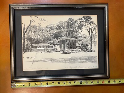 FRANK LLOYD WRIGHT'S ISABEL ROBERT'S HOUSE PENCIL SKETCH BY J. HENNESSY