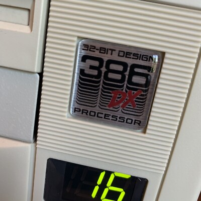 Custom Vintage 386 DX Silver Computer Case Badge DOMED Sticker Retro PC 386S 1x1