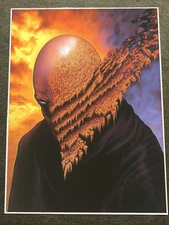 Melting Hooded Figure with Fiery Texture and Sunset Poster 18x24in