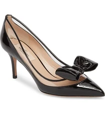 NIB $895 VALENTINO Glassglow Bow Pointed Pump Heel Shoe 75mm Black Patent EUR 39