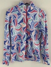 Vineyard Vines Printed 1/2 Zip Long Sleeve Tee Pink Blue Fun Size XS