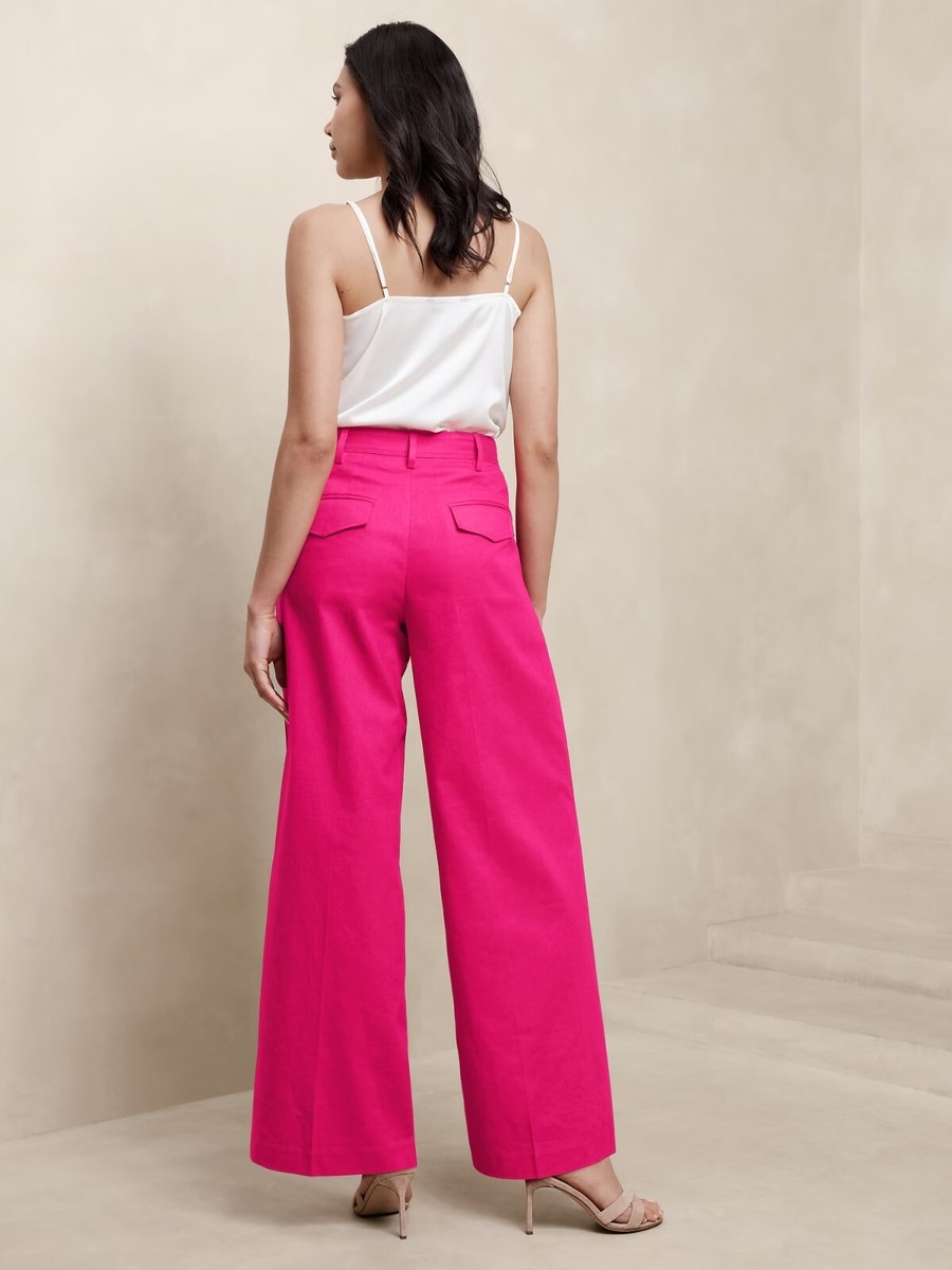 Banana Republic LINEN-BLEND WIDE-LEG PLEATED TROUSER,BLACK SIZE 10
