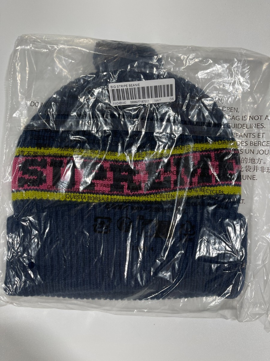 Supreme Big Stripe Beanie Black Natural Navy Red Size