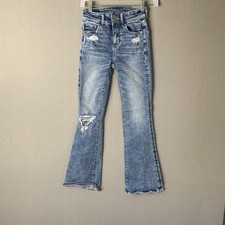 American Eagle Jean Women 000 X Short Blue Hi-RIse Artist Flare Distress Grunge