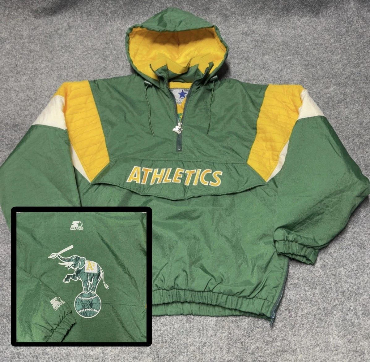 Vintage Starter Oakland A's Athletics Elephant Anorak Puffer Jacket Men Large image 1