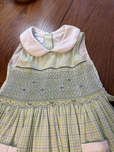 Strasburg Girls 7 Smocked Plaid Sleeveless Dress Pockets Peter Pan Collar - Picture 3 of 7