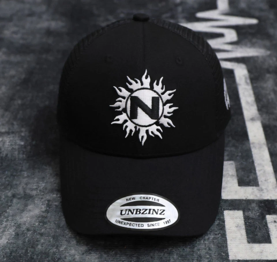 UNBZINZ Black Trucker Hat Sun Flame Embroidered Logo Mesh Snapback Cap Y2K Retro - Image 3 of 4