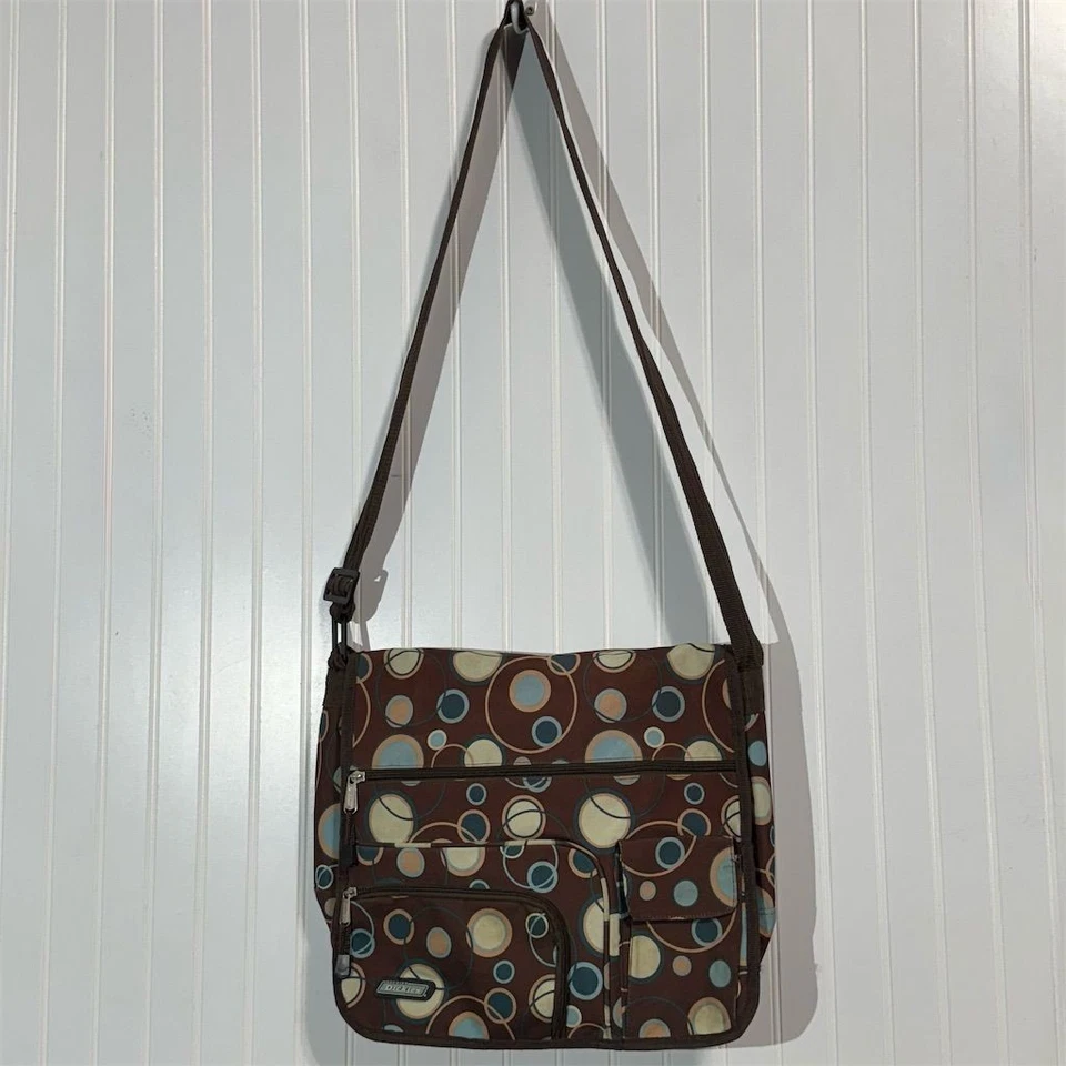Dickies Messenger Brown Retro Circle Print Shoulder Laptop School Travel Tote - Image 2 of 4