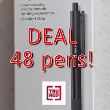 48pack TRU RED Office Pro Medium Point Ergonomic Retractable Black Ink Pens Bulk