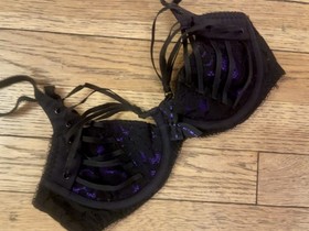 AGENT PROVOCATEUR Rudy Black and Purple Lace & Silk Bra RRP $220 32C