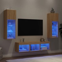 Wohnwand 5-Tlg. Sonoma-Eiche Mit Led-Beleuchtung Holzwerkstoff