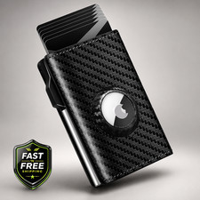 Slim RFID Wallet w/ Pop-Up Cards  AirTag Slot Money Clip Carbon