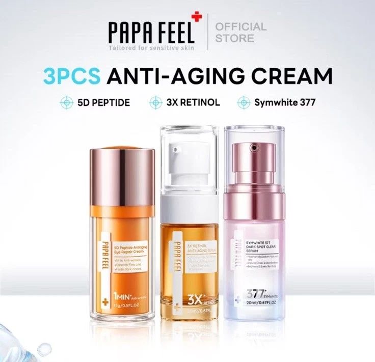 PAPA FEEL Serum Eye Cream Anti Angin 3 PCS Dark Spot Clear Serum 3x Retinol 5D