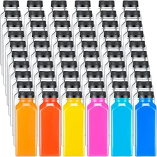 200 Pcs Plastic Juice Bottles with Caps Square Empty Clear Water Bottles Bulk Dr