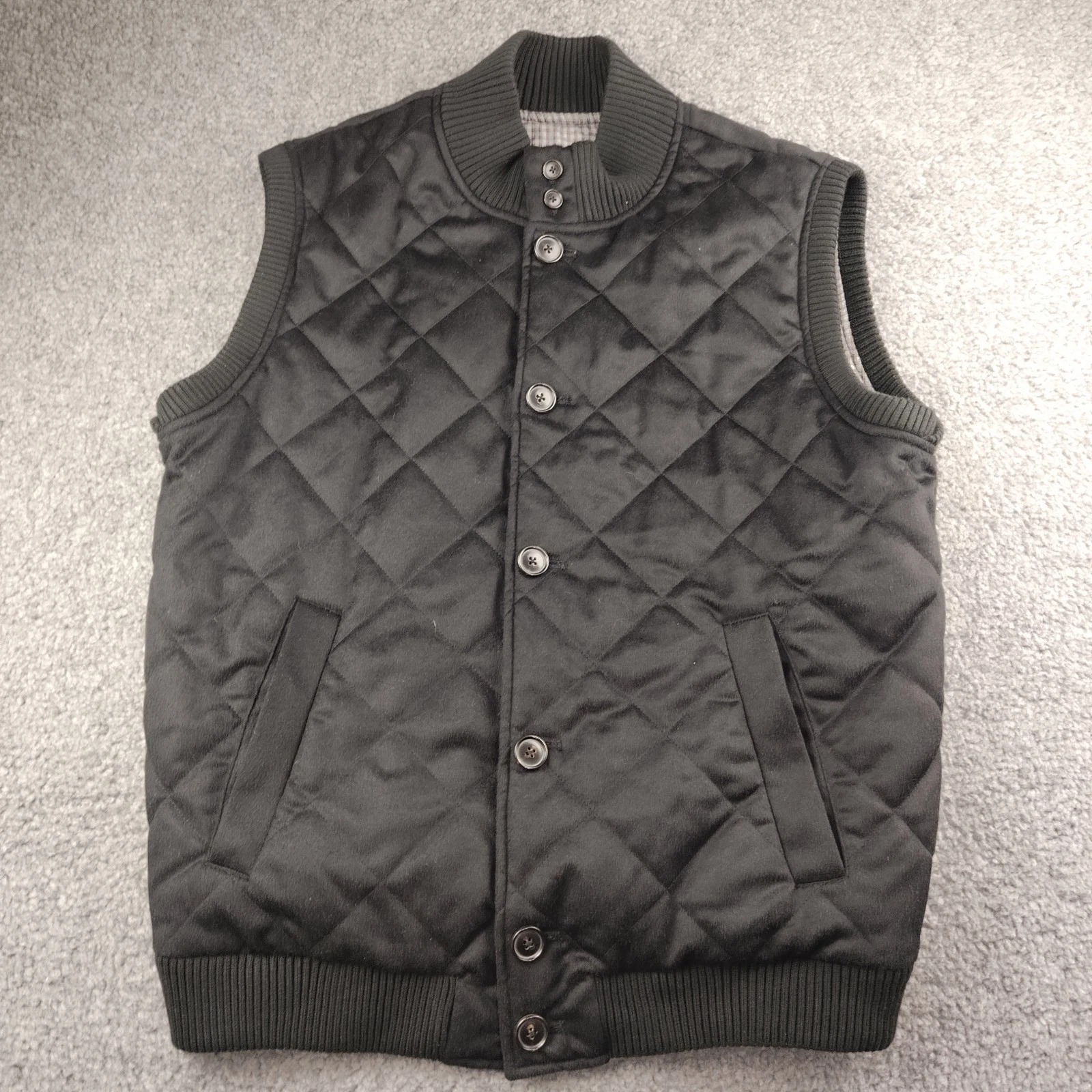 Jos a Bank quilted puffer vest Wool Cashmere Primaloft Flannel Lined Size Large