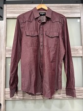 Express Men's Fitted Snap Button Down Shirt Burgundy Long Sleeve L 16 - 16.5