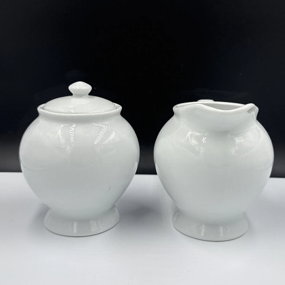 Pottery Barn Great White Collection (Rim Shape) Creamer, Sugar Bowl & Lid •NICE• - Image 4 of 4