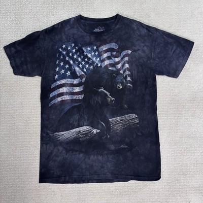 The Mountain Shirt L Black Bear American Flag USA Patriotic Graphic Tee Tie Dye