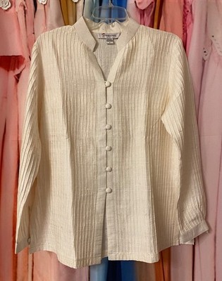 INDO-CHIC 100% Silk Blouse Jacket S Asian Mandarin Off-White ~ Excellent