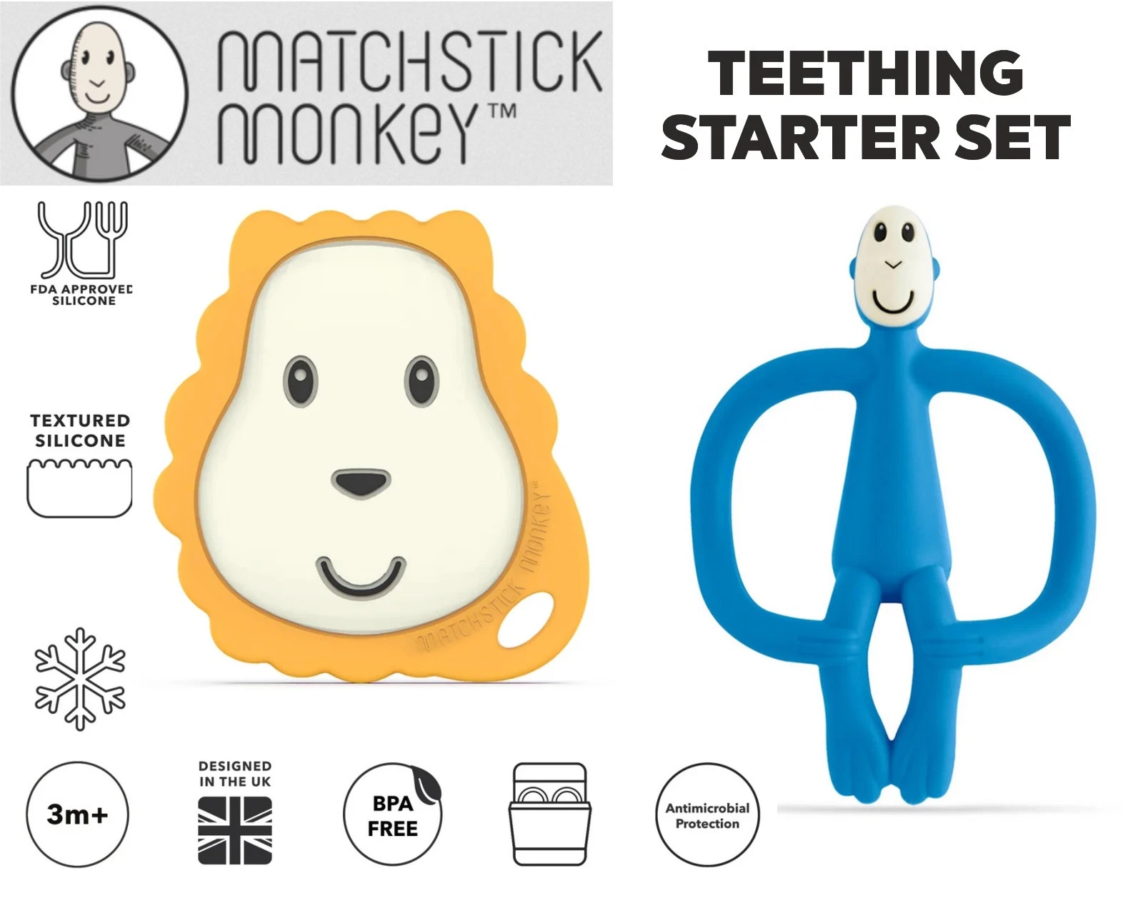 Matchstick Monkey Teething Starter Set Antimicrobial 1 x Monkey 1 x Flat Teether
Opens in a new wind