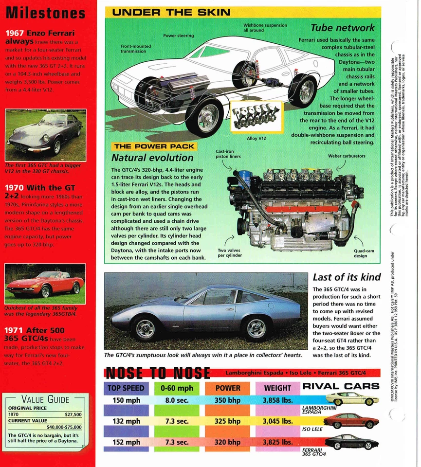 Ferrari 365 GTC 1970/1971/4 HOJA DE ESPECIFICACIONES/folleto, GTC4 Foto 4 de 4