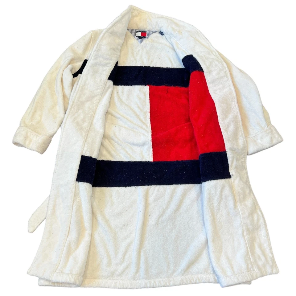 Tommy Hilfiger Logo Bandera Toalla de Baño Bata Adulto Unisex Rojo Blanco Talla L/XL Foto 3 de 4