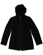 London Fog Womens Hooded Overcoat Uk 6 Xs Black Wool Pv06