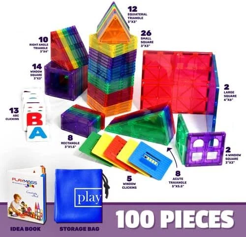 Playmags 100 3D Magnetic Building Blocks Set For Kids - STEM Magnet Toys - Image 4 of 4