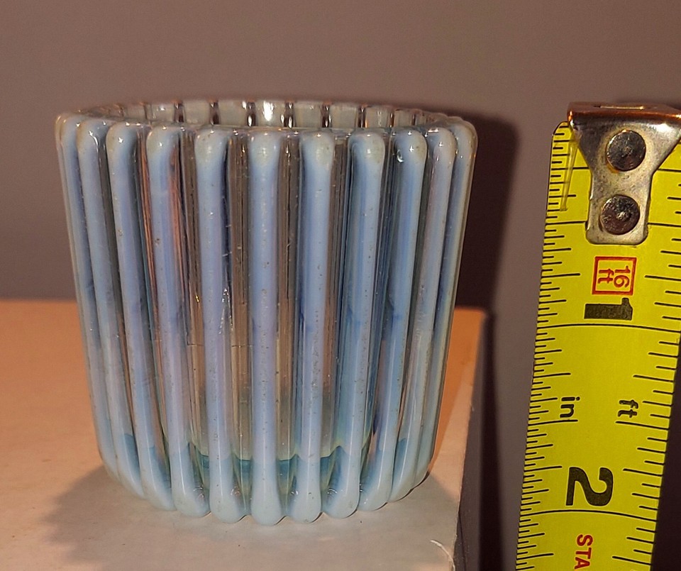 AJ Beatty Victorian Opalescent Blue Ribbed Small Toothpick Holder or
