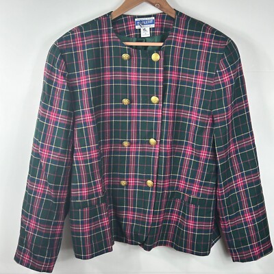 Vintage Pendleton Size 18 XL Virgin Wool Women's Tartan Plaid Blazer Jacket Pink