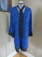 NWT  Alice + Olivia Ditsy Daffodil Blue/Black Floral/Polka Dots Dress, Size M