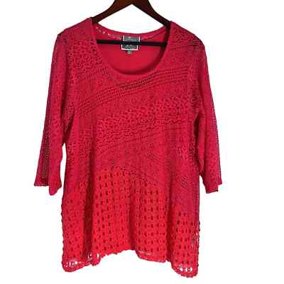 JM Collection Plus Size 1X 2-Piece Knit Magenta Blouse Shirt Top Summer Business