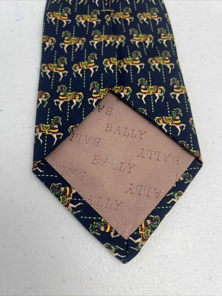 Corbata de cuello de seda Bally azul marino novedad caballos para hombre $245 Foto 3 de 4