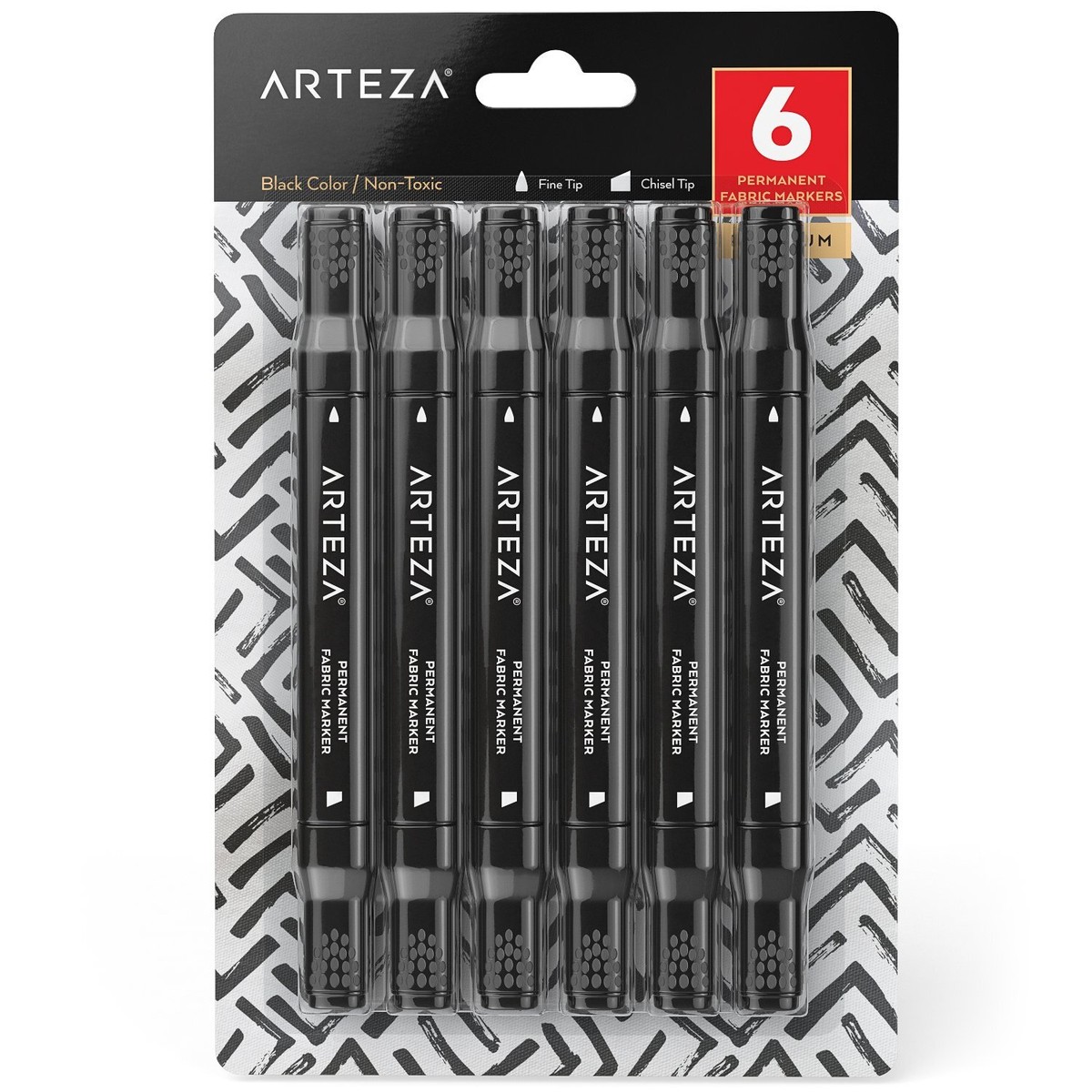 Arteza Fabric Markers Black Chisel Fine Tip Dual-Tip Pack