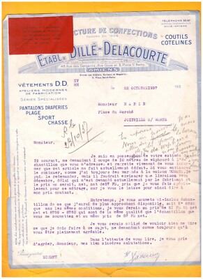 AMIENS (80) CLOTHING FACTORY / FASHION HUNTING SPORT ''DILLE & DELACOURTE'' in 1937