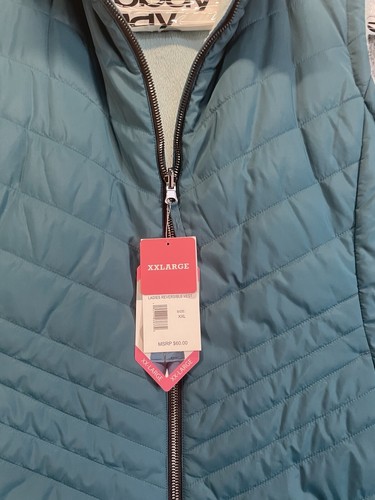 Free Country Reversible Faux Fur Puffer Vest Teal Full Zip Size XXL - Picture 2 of 6