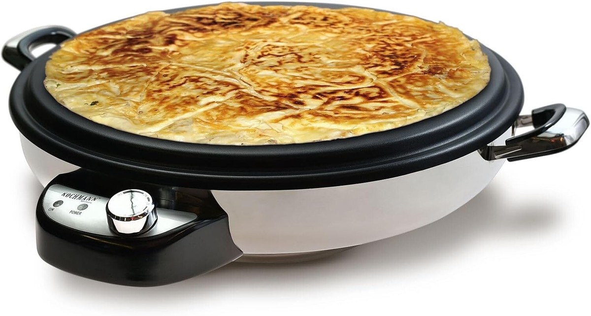 Crêpière Électrique Fladenbacker 50cm - 2300W Puissante Avec Revêtement Antiadhésif & Thermostat 50-265°C Pour Crêpes, Yufka, Katmer Et Pain
