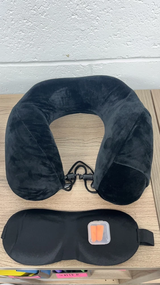 Memory Foam Travel Pillow with Eye Mask & Ear Plugs for Comfortable Sleep