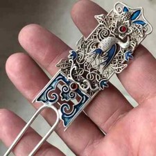 Vintage Style Miao Silver Cloisonne Phoenix Hairpin Ethnic Hair Chinese