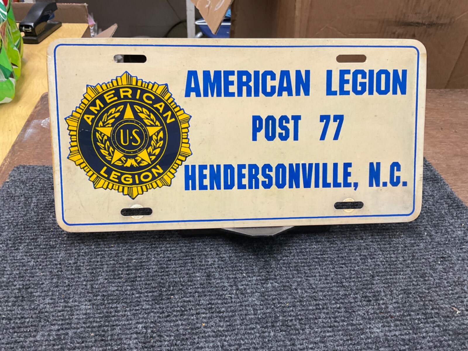 License Plate American Legion Post 77 Hendersonville NC Vintage Plastic