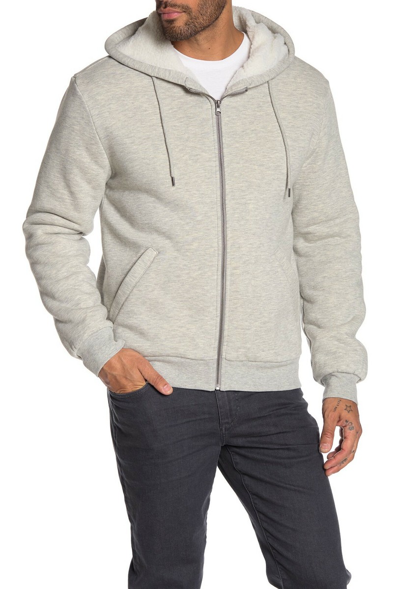 $248 Slate & Stone Front Zip Faux Shearling Lined Hoodie,LTGREY