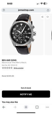 NIB - Ben & Sun s Man's Watch BS-10023-01 Orig MSRP $395 